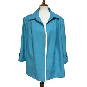 Kim Rogers Woman Womens 22W Blazer 3/4 Sleeves Lined Open Front Jacket Aqua